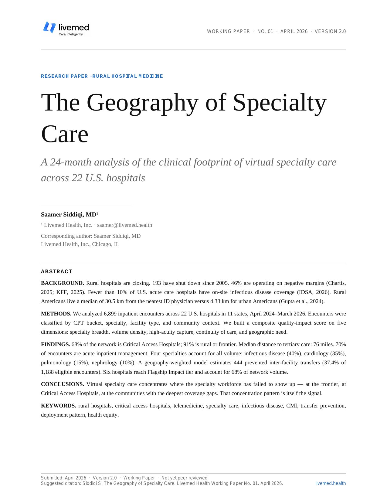 The Geography of Specialty Care — page 1 preview